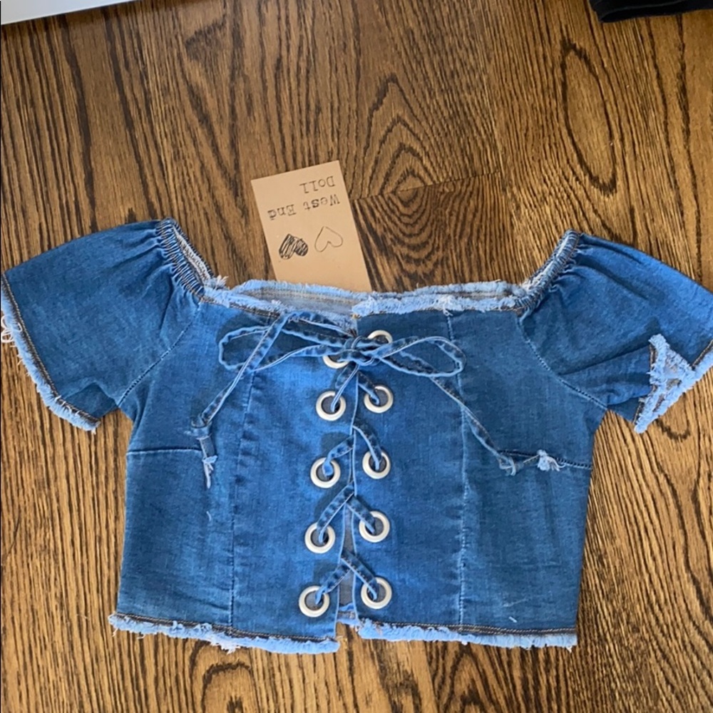 Denim lace up crop top